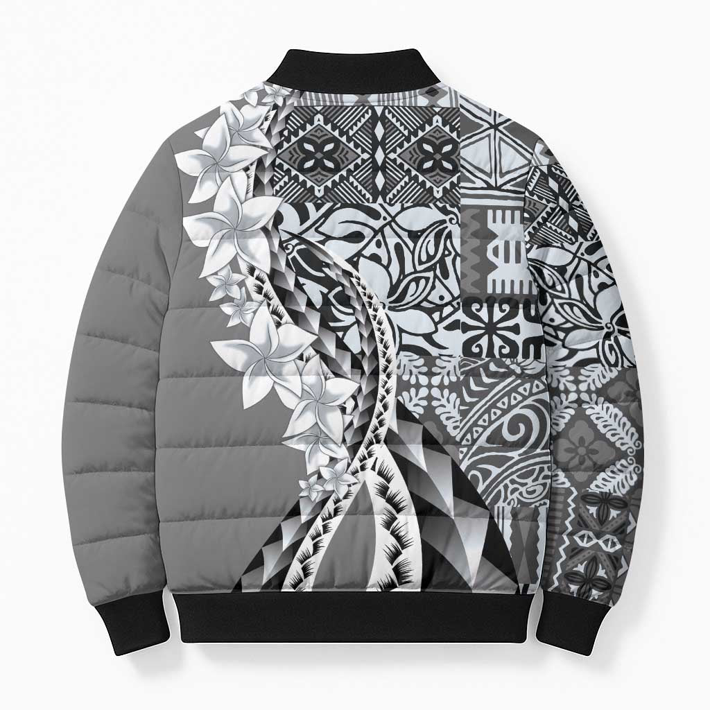 Aloha Vintage Plumeria Hawaiian Tapa Pattern Bomber Puffer Jacket Gray Hawaiian Tapa Pattern - Polynesian Pride