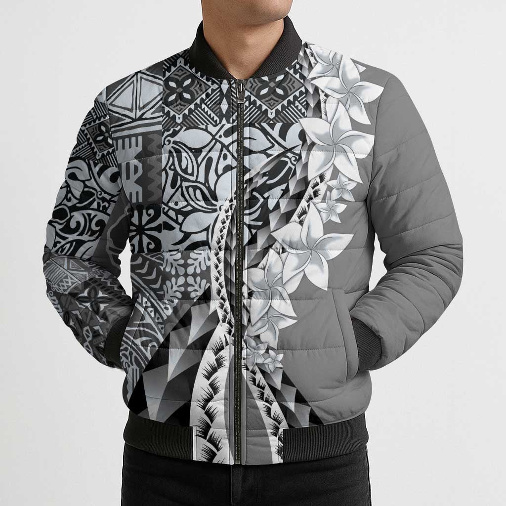 Aloha Vintage Plumeria Hawaiian Tapa Pattern Bomber Puffer Jacket Gray Hawaiian Tapa Pattern - Polynesian Pride