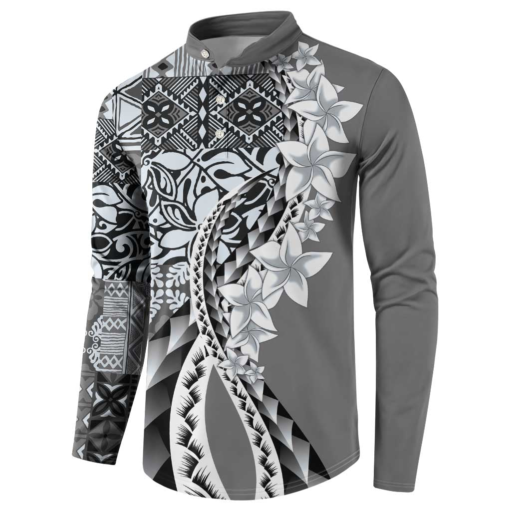 Aloha Vintage Plumeria Hawaiian Tapa Pattern Button Sweatshirt Gray Hawaiian Tapa Pattern - Polynesian Pride