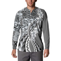 Aloha Vintage Plumeria Hawaiian Tapa Pattern Button Sweatshirt Gray Hawaiian Tapa Pattern - Polynesian Pride