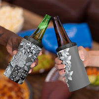 Aloha Vintage Plumeria Hawaiian Tapa Pattern 4 in 1 Can Cooler Tumbler Gray Hawaiian Tapa Pattern - Polynesian Pride