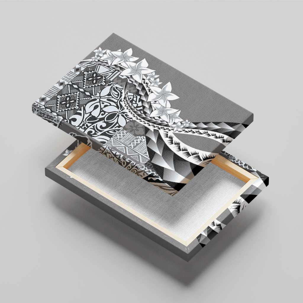 Aloha Vintage Plumeria Hawaiian Tapa Pattern Canvas Wall Art Gray Hawaiian Tapa Pattern - Polynesian Pride