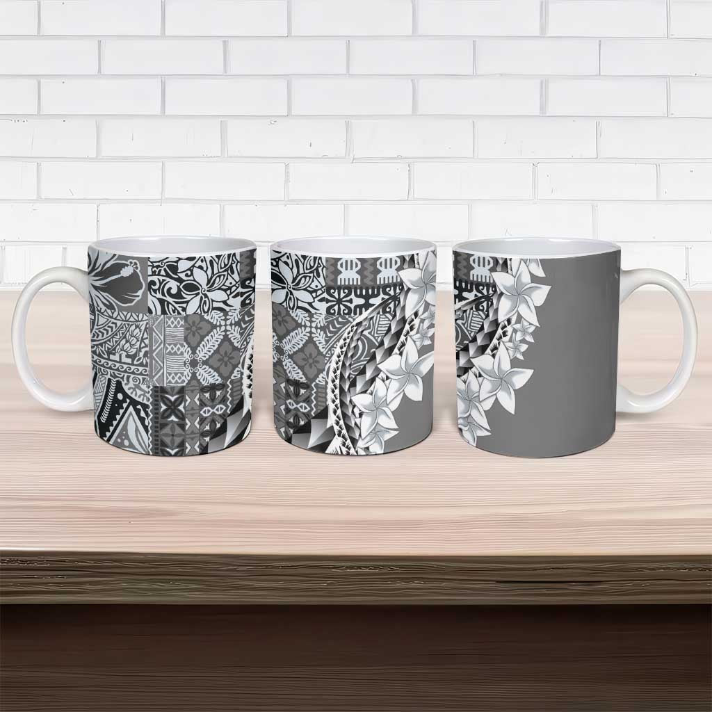 Aloha Vintage Plumeria Hawaiian Tapa Pattern Ceramic Mug Gray Hawaiian Tapa Pattern - Polynesian Pride