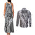 Aloha Vintage Plumeria Hawaiian Tapa Pattern Couples Matching Tank Maxi Dress and Long Sleeve Button Shirt Gray Hawaiian Tapa Pattern - Polynesian Pride