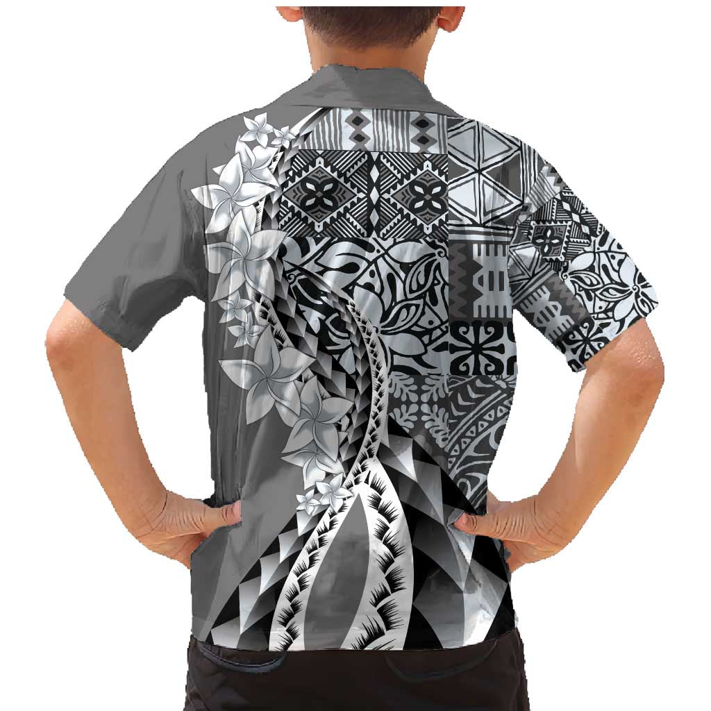 Aloha Vintage Plumeria Hawaiian Tapa Pattern Family Matching Mermaid Dress and Hawaiian Shirt Gray Hawaiian Tapa Pattern - Polynesian Pride
