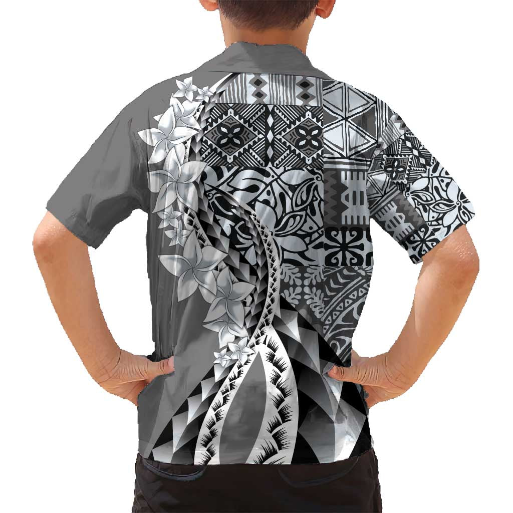 Aloha Vintage Plumeria Hawaiian Tapa Pattern Family Matching Puletasi and Hawaiian Shirt Gray Hawaiian Tapa Pattern - Polynesian Pride