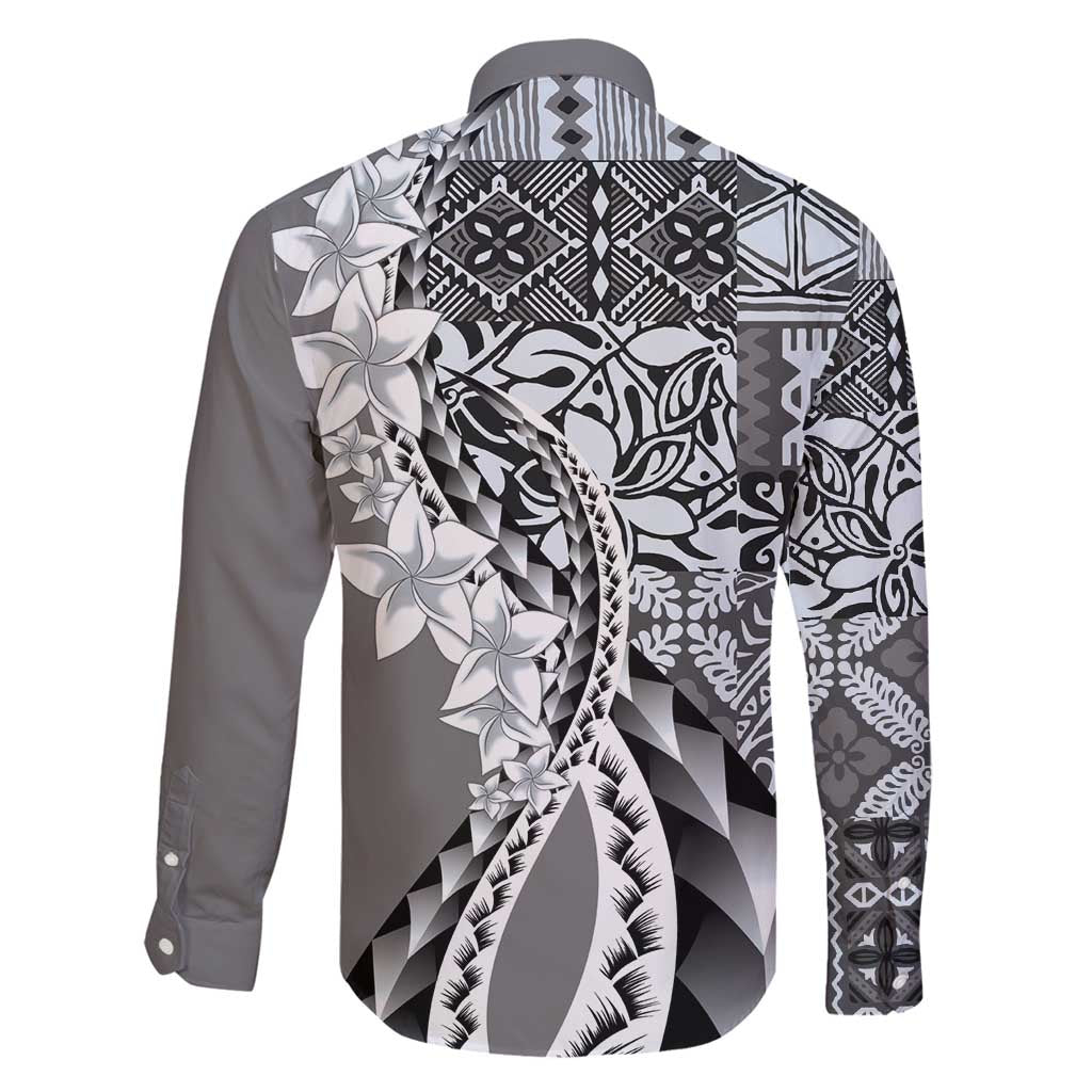 Aloha Vintage Plumeria Hawaiian Tapa Pattern Family Matching Puletasi and Hawaiian Shirt Gray Hawaiian Tapa Pattern - Polynesian Pride