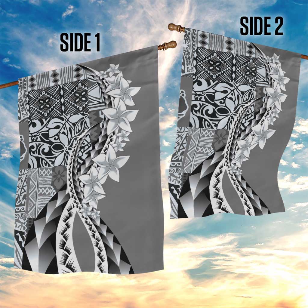 Aloha Vintage Plumeria Hawaiian Tapa Pattern Garden Flag Gray Hawaiian Tapa Pattern - Polynesian Pride