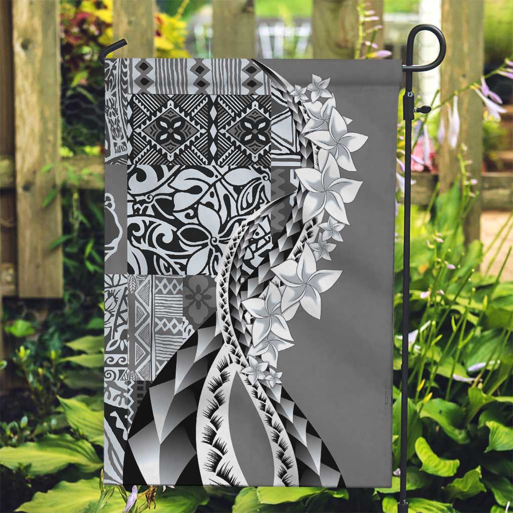 Aloha Vintage Plumeria Hawaiian Tapa Pattern Garden Flag Gray Hawaiian Tapa Pattern - Polynesian Pride