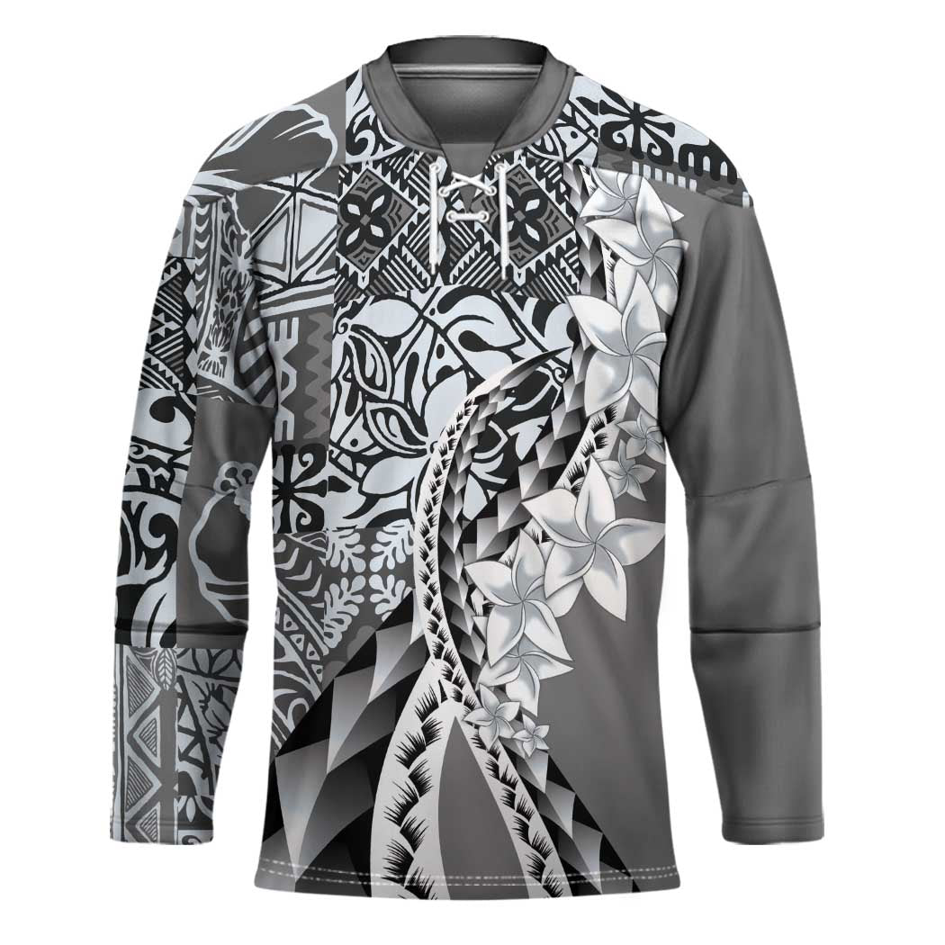 Aloha Vintage Plumeria Hawaiian Tapa Pattern Hockey Jersey Gray Hawaiian Tapa Pattern - Polynesian Pride