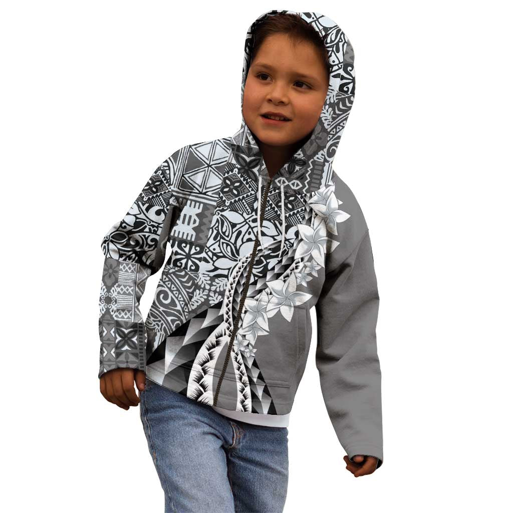 Aloha Vintage Plumeria Hawaiian Tapa Pattern Kid Hoodie Gray Hawaiian Tapa Pattern - Polynesian Pride