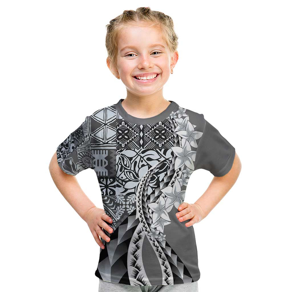 Aloha Vintage Plumeria Hawaiian Tapa Pattern Kid T Shirt Gray Hawaiian Tapa Pattern - Polynesian Pride