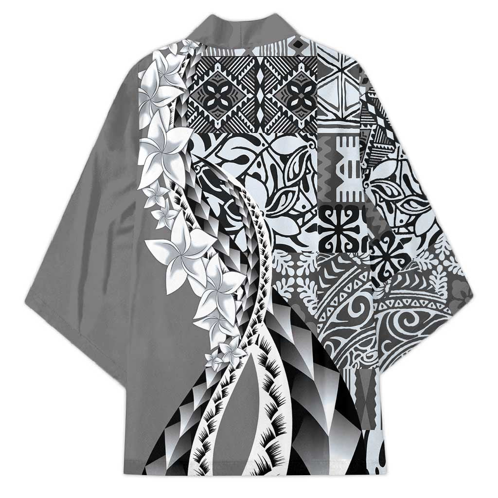 Aloha Vintage Plumeria Hawaiian Tapa Pattern Kimono Gray Hawaiian Tapa Pattern - Polynesian Pride