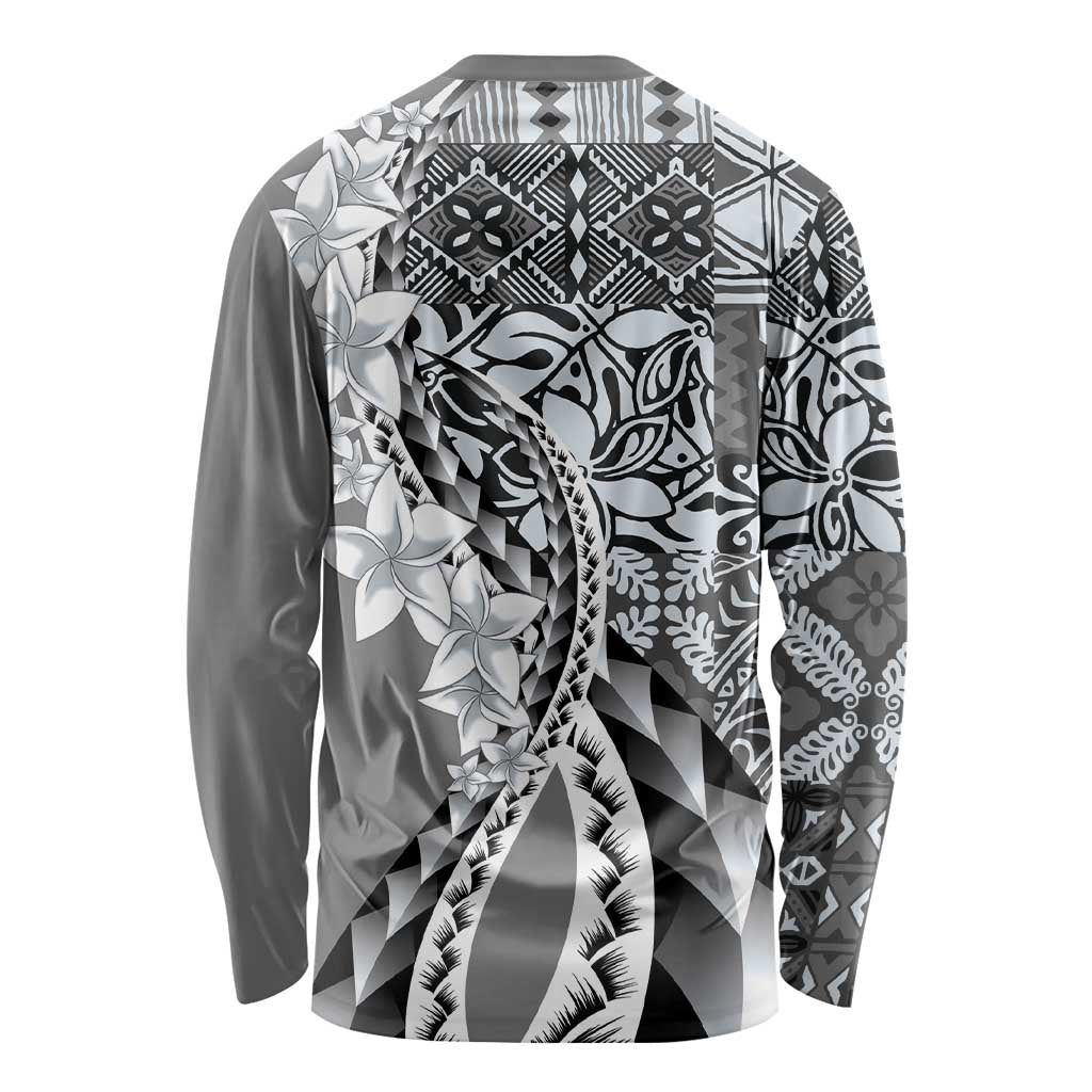Aloha Vintage Plumeria Hawaiian Tapa Pattern Long Sleeve Shirt Gray Hawaiian Tapa Pattern - Polynesian Pride