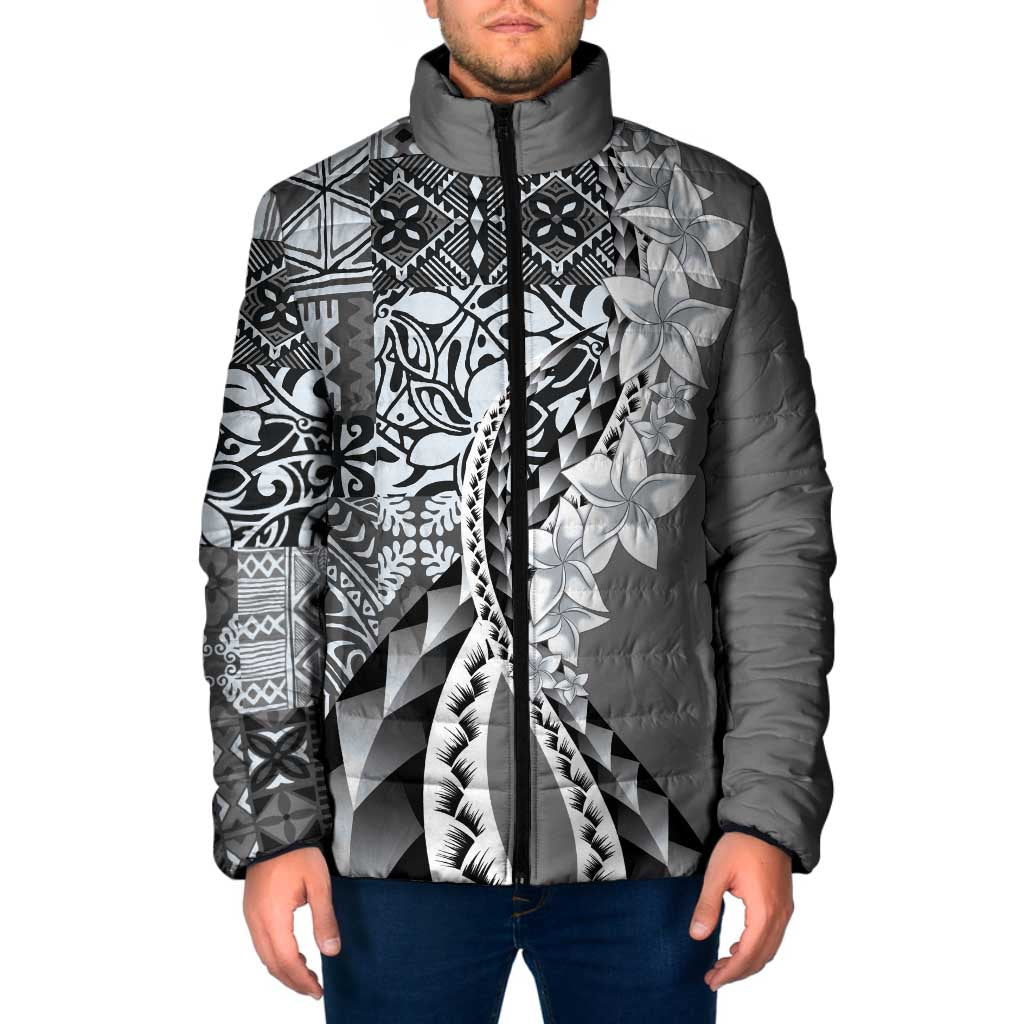 Aloha Vintage Plumeria Hawaiian Tapa Pattern Padded Jacket Gray Hawaiian Tapa Pattern - Polynesian Pride