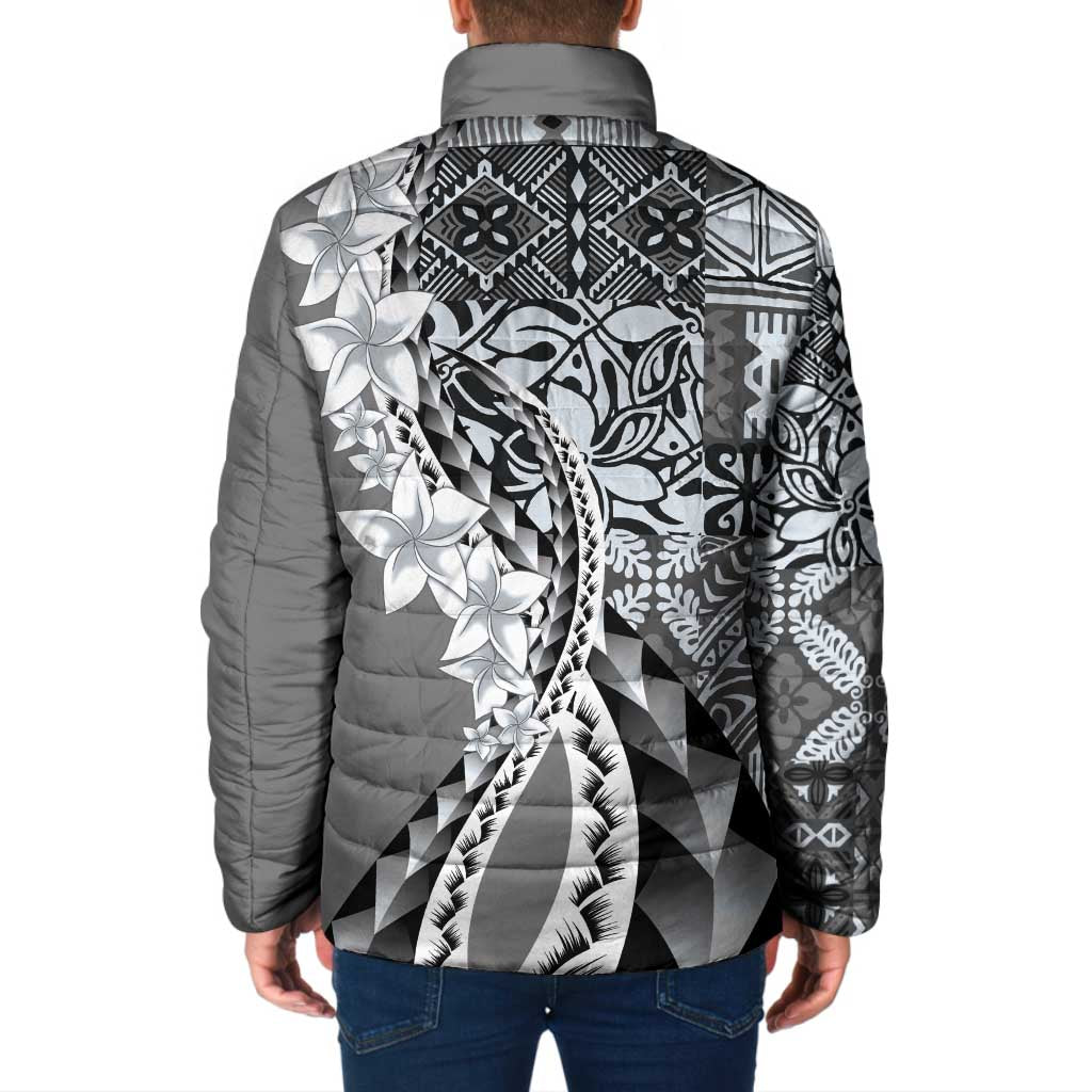 Aloha Vintage Plumeria Hawaiian Tapa Pattern Padded Jacket Gray Hawaiian Tapa Pattern - Polynesian Pride
