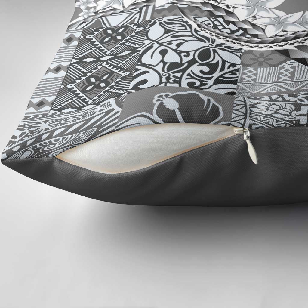 Aloha Vintage Plumeria Hawaiian Tapa Pattern Pillow Cover Gray Hawaiian Tapa Pattern - Polynesian Pride