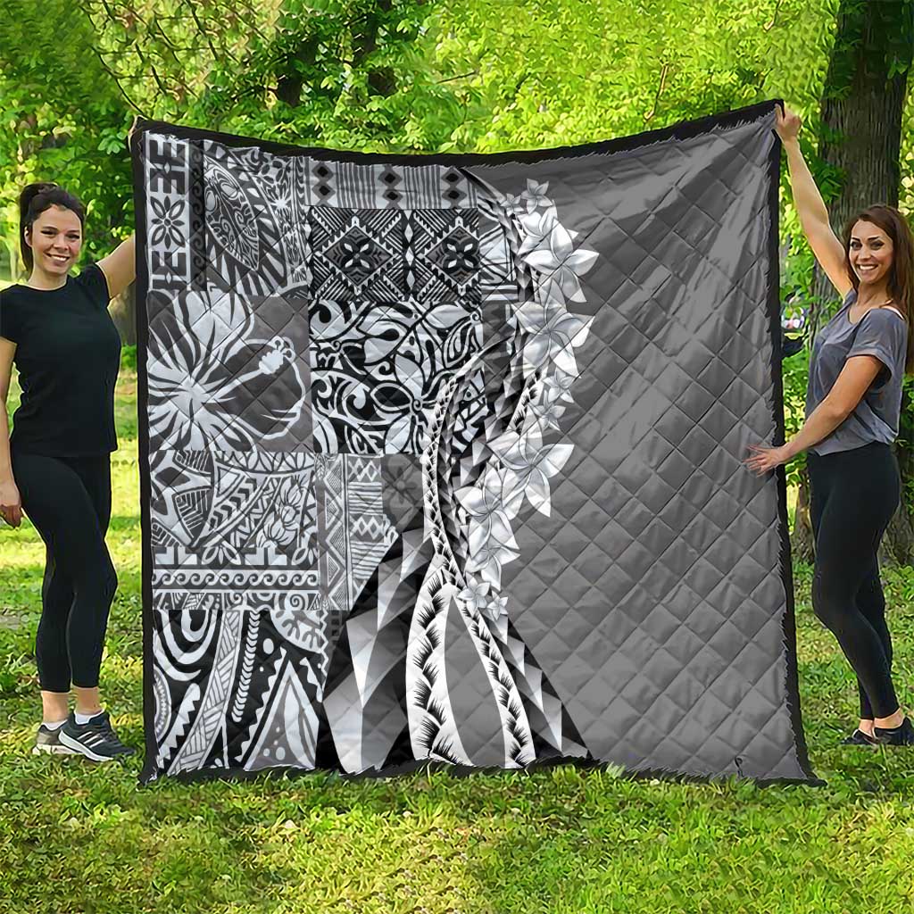 Aloha Vintage Plumeria Hawaiian Tapa Pattern Quilt Gray Hawaiian Tapa Pattern - Polynesian Pride