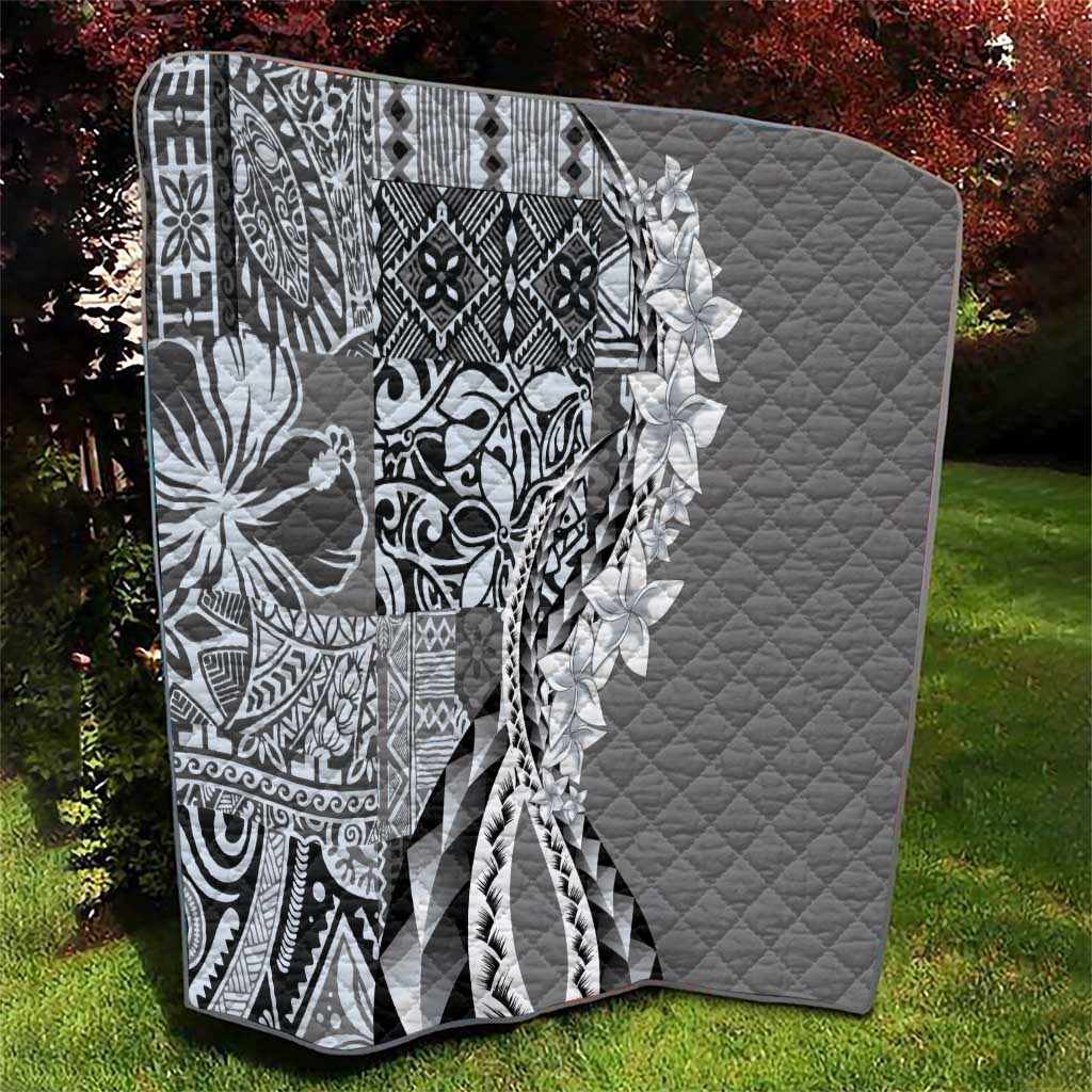 Aloha Vintage Plumeria Hawaiian Tapa Pattern Quilt Gray Hawaiian Tapa Pattern - Polynesian Pride