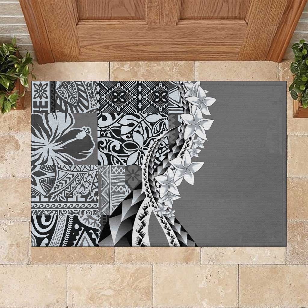 Aloha Vintage Plumeria Hawaiian Tapa Pattern Rubber Doormat Gray Hawaiian Tapa Pattern - Polynesian Pride