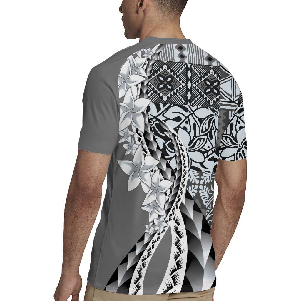 Aloha Vintage Plumeria Hawaiian Tapa Pattern Rugby Jersey Gray Hawaiian Tapa Pattern - Polynesian Pride