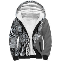 Aloha Vintage Plumeria Hawaiian Tapa Pattern Sherpa Hoodie Gray Hawaiian Tapa Pattern - Polynesian Pride