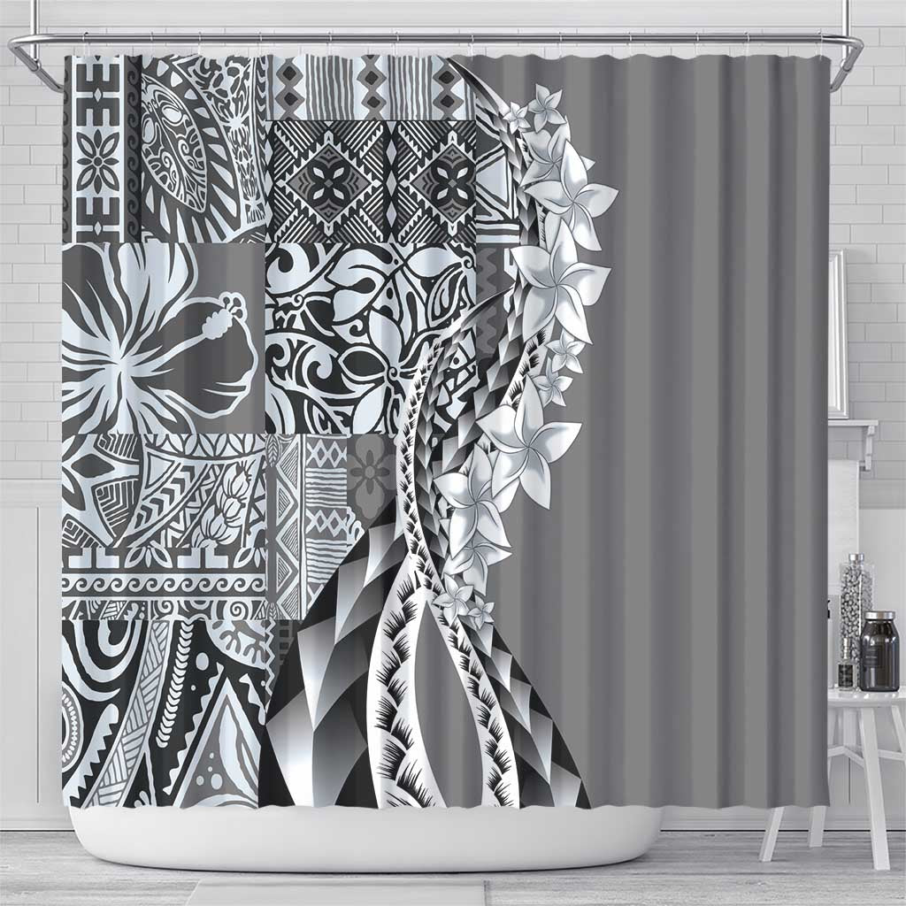 Aloha Vintage Plumeria Hawaiian Tapa Pattern Shower Curtain Gray Hawaiian Tapa Pattern - Polynesian Pride