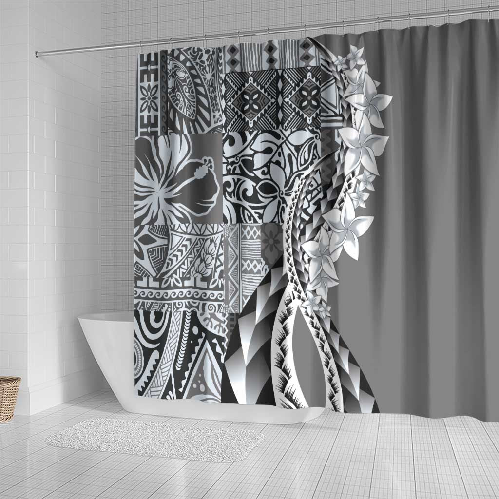 Aloha Vintage Plumeria Hawaiian Tapa Pattern Shower Curtain Gray Hawaiian Tapa Pattern - Polynesian Pride