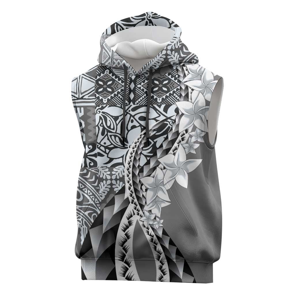 Aloha Vintage Plumeria Hawaiian Tapa Pattern Sleeveless Hoodie Gray Hawaiian Tapa Pattern - Polynesian Pride