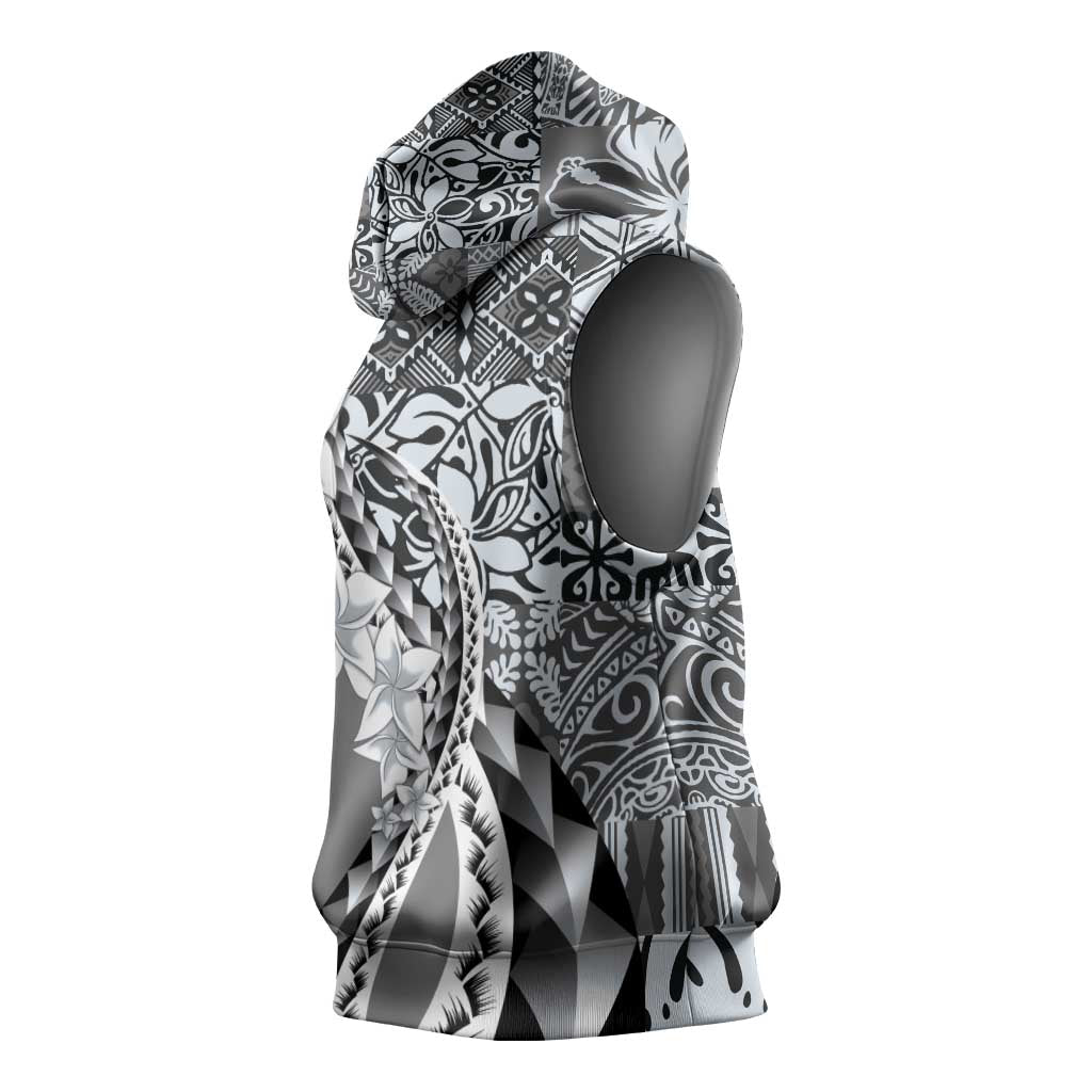 Aloha Vintage Plumeria Hawaiian Tapa Pattern Sleeveless Hoodie Gray Hawaiian Tapa Pattern - Polynesian Pride