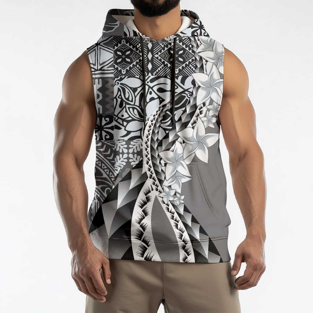 Aloha Vintage Plumeria Hawaiian Tapa Pattern Sleeveless Hoodie Gray Hawaiian Tapa Pattern - Polynesian Pride