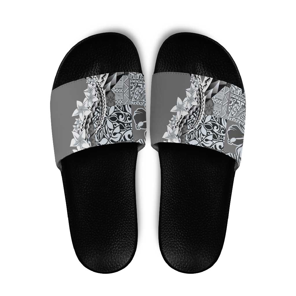 Aloha Vintage Plumeria Hawaiian Tapa Pattern Slide Sandals Gray Hawaiian Tapa Pattern - Polynesian Pride