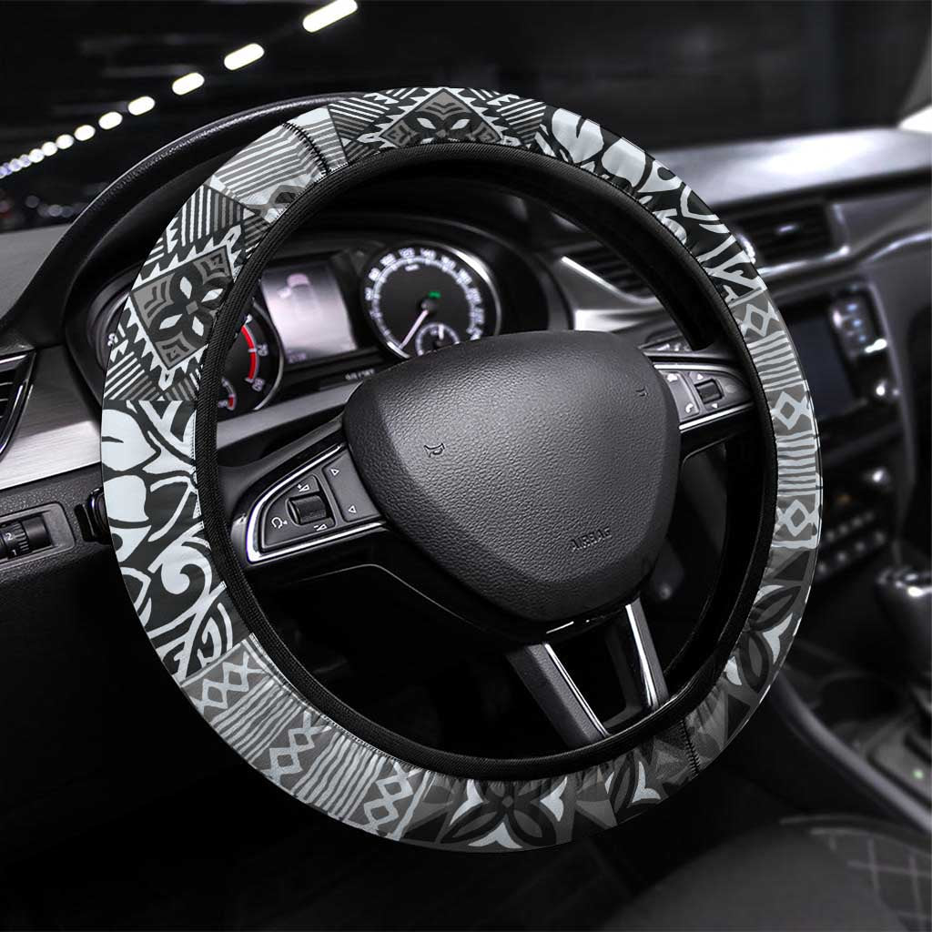 Aloha Vintage Plumeria Hawaiian Tapa Pattern Steering Wheel Cover Gray Hawaiian Tapa Pattern - Polynesian Pride