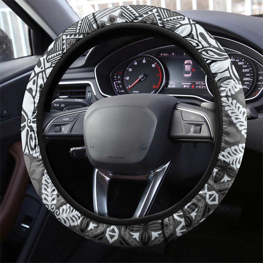 Aloha Vintage Plumeria Hawaiian Tapa Pattern Steering Wheel Cover Gray Hawaiian Tapa Pattern - Polynesian Pride