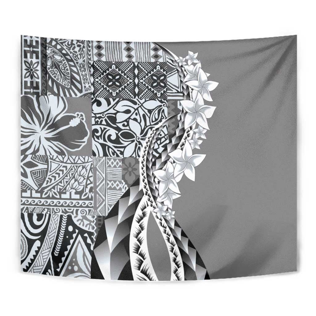 Aloha Vintage Plumeria Hawaiian Tapa Pattern Tapestry Gray Hawaiian Tapa Pattern - Polynesian Pride