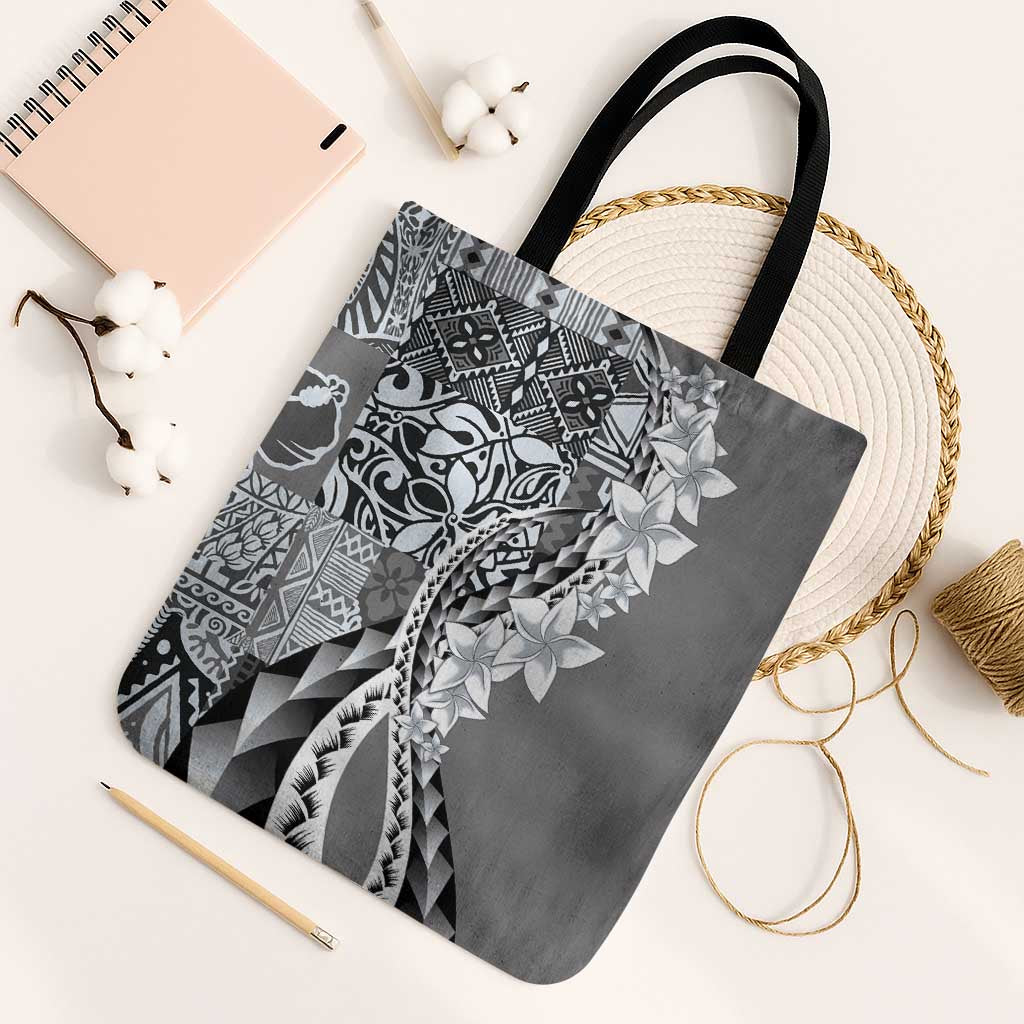 Aloha Vintage Plumeria Hawaiian Tapa Pattern Tote Bag Gray Hawaiian Tapa Pattern - Polynesian Pride