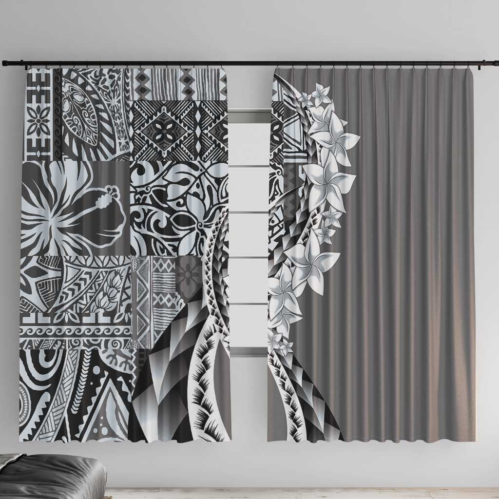 Aloha Vintage Plumeria Hawaiian Tapa Pattern Window Curtain Gray Hawaiian Tapa Pattern - Polynesian Pride