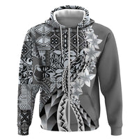Aloha Vintage Plumeria Hawaiian Tapa Pattern Zip Hoodie Gray Hawaiian Tapa Pattern - Polynesian Pride