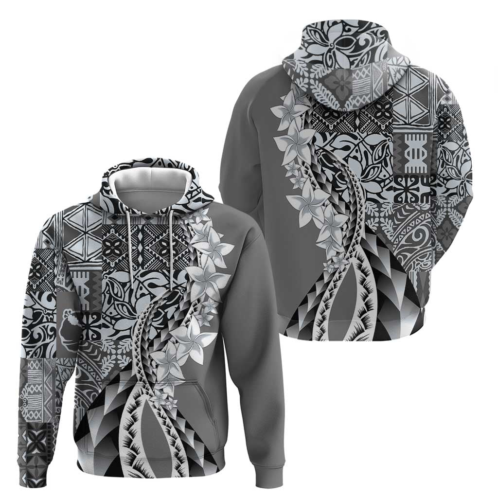 Aloha Vintage Plumeria Hawaiian Tapa Pattern Zip Hoodie Gray Hawaiian Tapa Pattern - Polynesian Pride