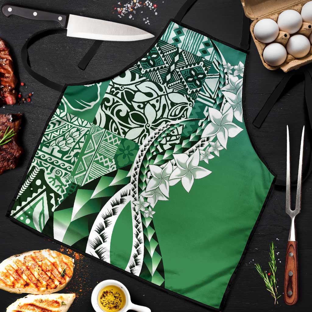 Aloha Vintage Plumeria Hawaiian Tapa Pattern Apron Green Hawaiian Tapa Pattern - Polynesian Pride