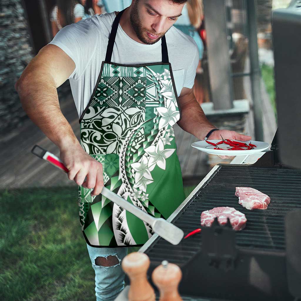 Aloha Vintage Plumeria Hawaiian Tapa Pattern Apron Green Hawaiian Tapa Pattern - Polynesian Pride