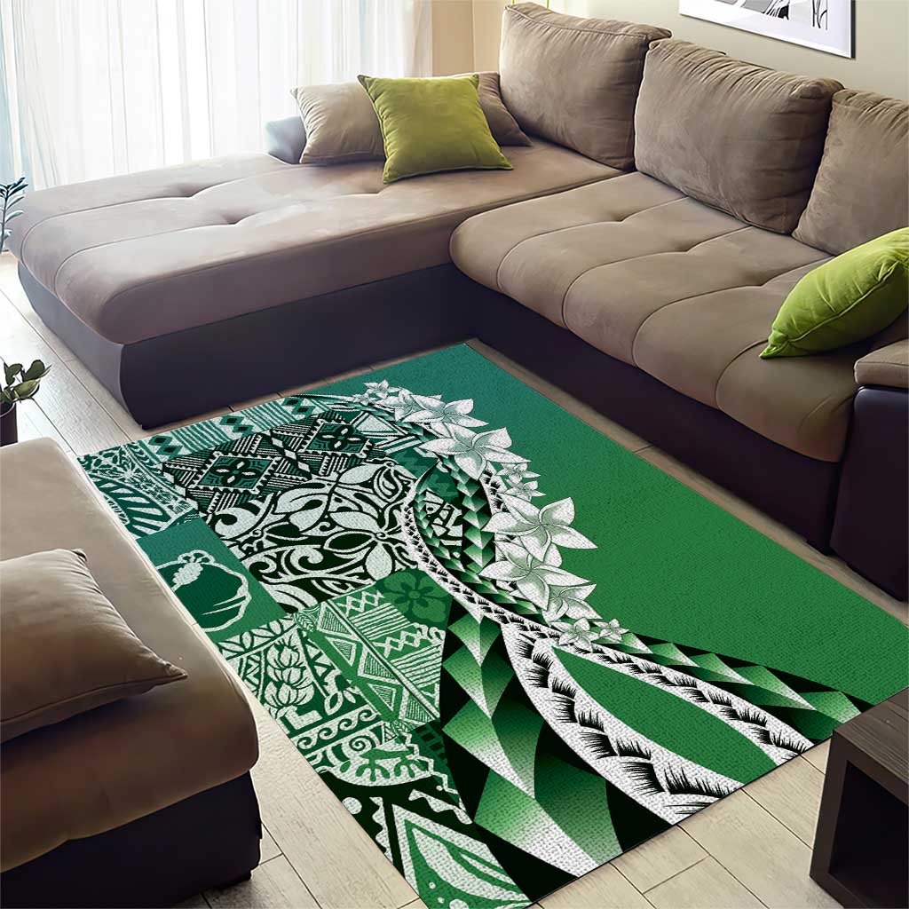 Aloha Vintage Plumeria Hawaiian Tapa Pattern Area Rug Green Hawaiian Tapa Pattern - Polynesian Pride