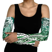 Aloha Vintage Plumeria Hawaiian Tapa Pattern Arm Sleeves Green Hawaiian Tapa Pattern - Polynesian Pride