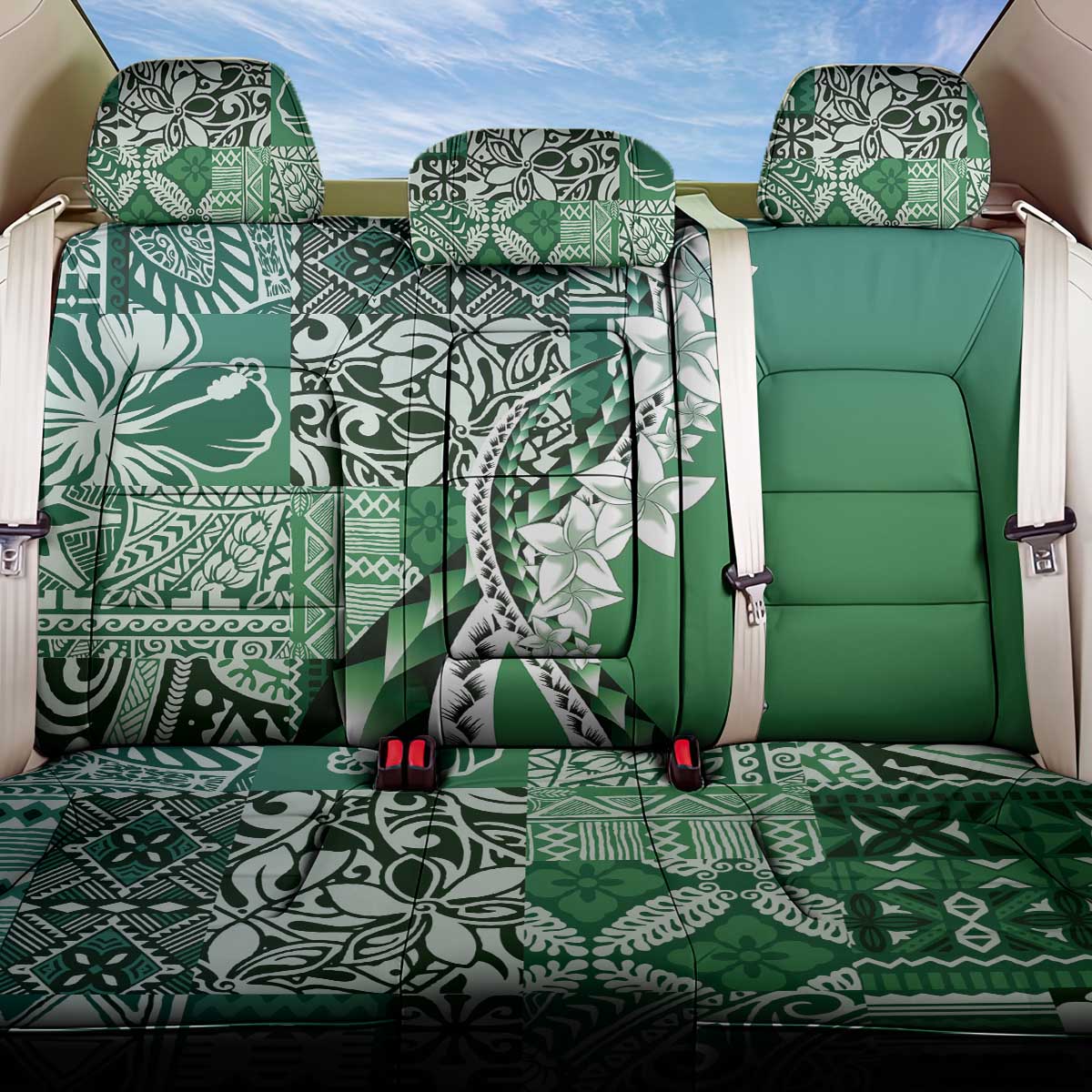 Aloha Vintage Plumeria Hawaiian Tapa Pattern Back Car Seat Cover Green Hawaiian Tapa Pattern - Polynesian Pride