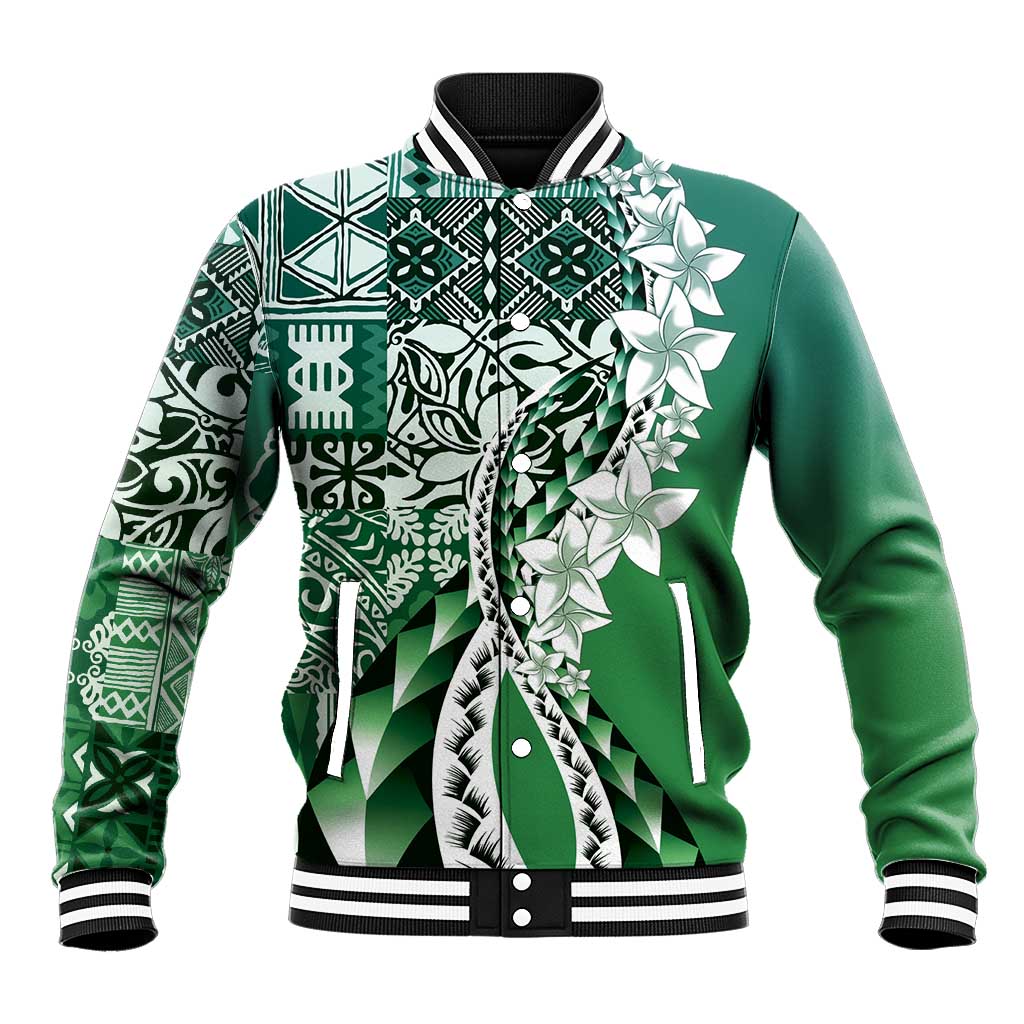 Aloha Vintage Plumeria Hawaiian Tapa Pattern Baseball Jacket Green Hawaiian Tapa Pattern - Polynesian Pride