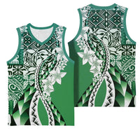 Aloha Vintage Plumeria Hawaiian Tapa Pattern Basketball Jersey Green Hawaiian Tapa Pattern - Polynesian Pride