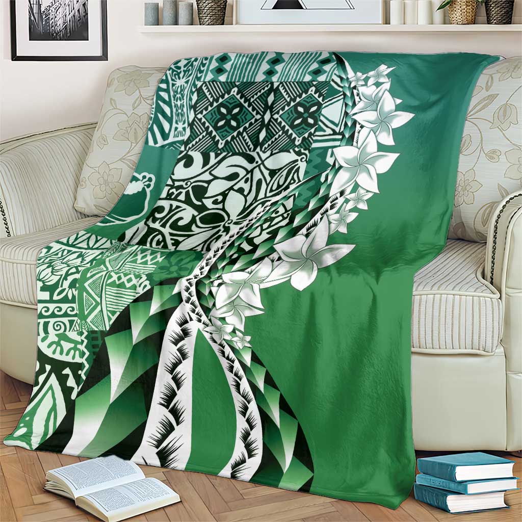 Aloha Vintage Plumeria Hawaiian Tapa Pattern Blanket Green Hawaiian Tapa Pattern - Polynesian Pride
