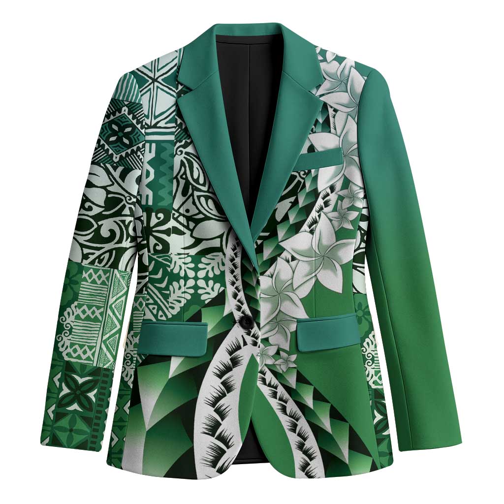 Aloha Vintage Plumeria Hawaiian Tapa Pattern Blazer Green Hawaiian Tapa Pattern - Polynesian Pride