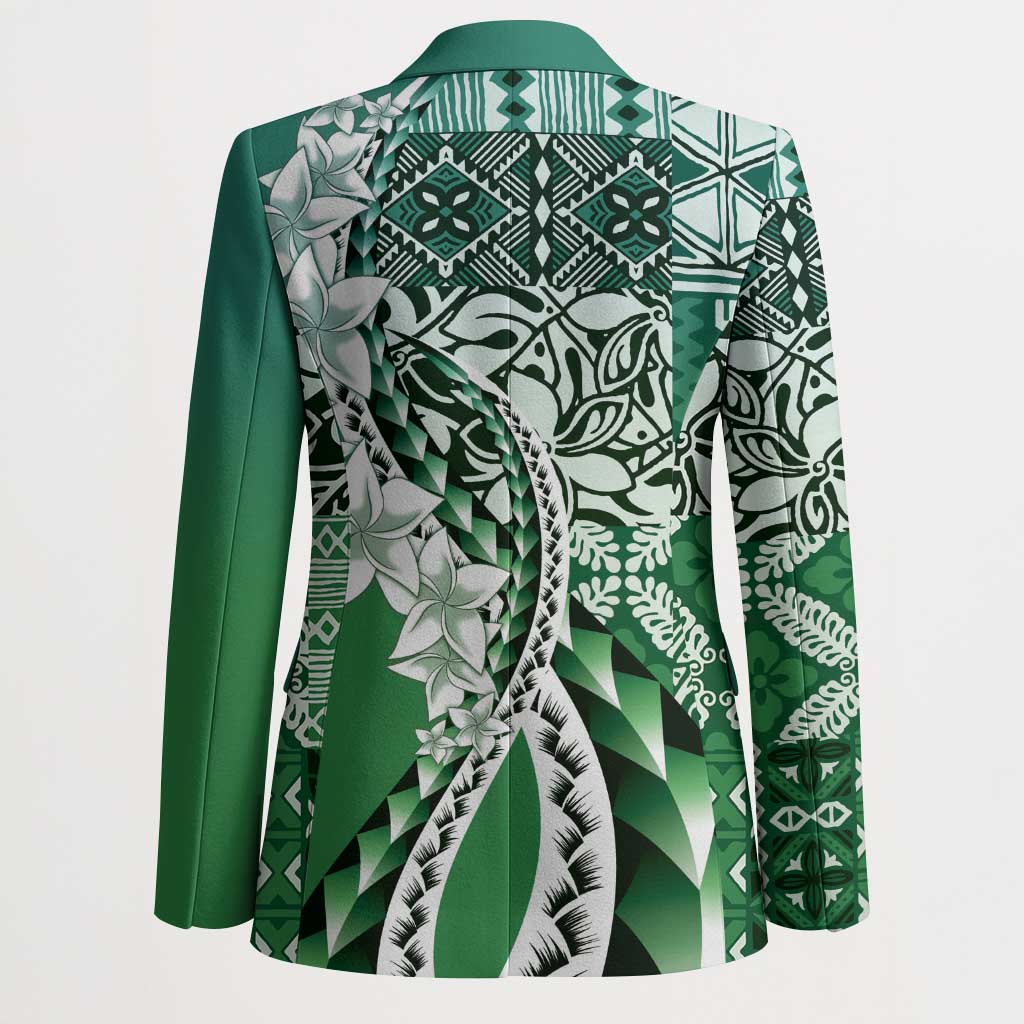 Aloha Vintage Plumeria Hawaiian Tapa Pattern Blazer Green Hawaiian Tapa Pattern - Polynesian Pride
