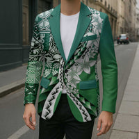 Aloha Vintage Plumeria Hawaiian Tapa Pattern Blazer Green Hawaiian Tapa Pattern - Polynesian Pride